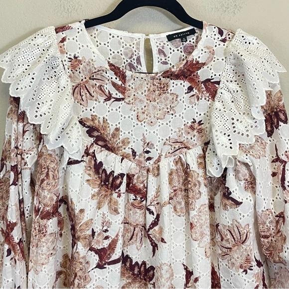 En Saison White Floral Lace Ruffle Long Sleeve Blouse Size Small - Picture 5 of 12